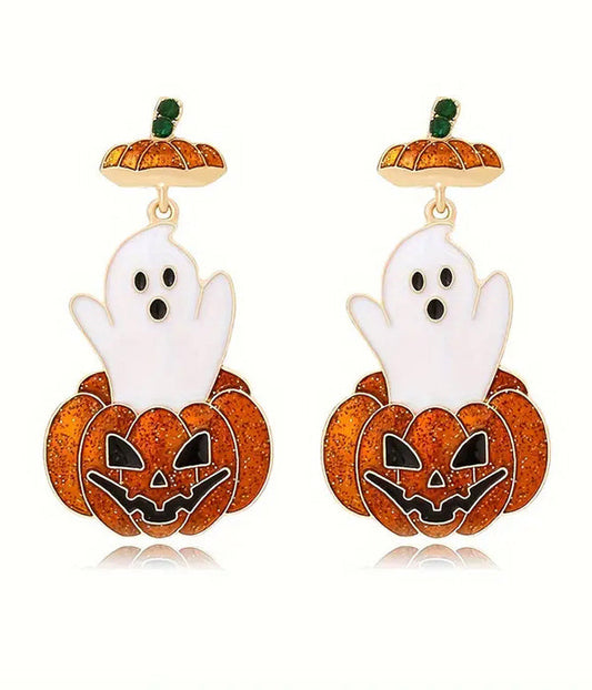 HALLOWEEN THEME GHOST AND PUMPKIN EARRING-0