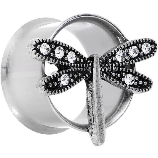 18mm Clear Gem Steel Hi Sky Dragonfly Double Flare Tunnel Plug Set