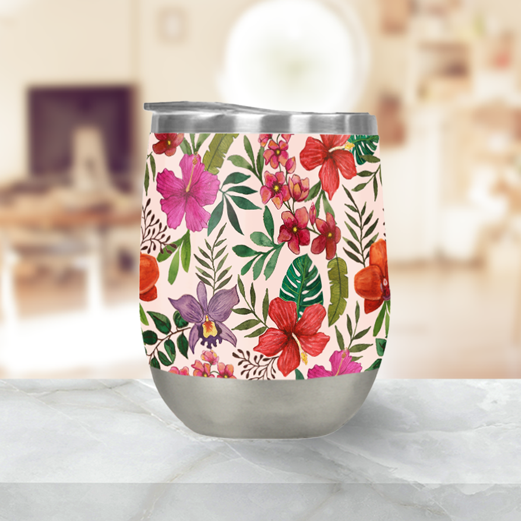 Pink Tropical Flower Stemless Wine Tumbler