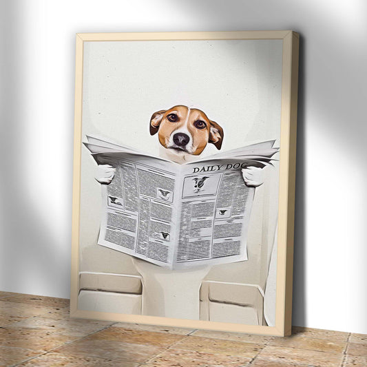 Dog Reading Newspaper Portrait Canvas Wall Art