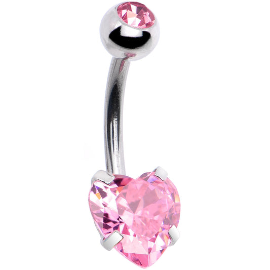 Pink CZ Gem Sweet Heart Sweep Dangle Belly Ring