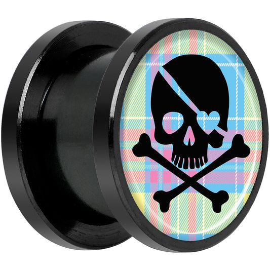 Pink Green Plaid Heart Skull Black Anodized Screw Fit Plug Set 1/2