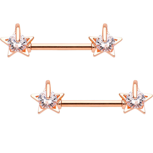 Clear CZ Gem Rose Gold Tone Sky Star Captive Barbell Nipple Ring Set