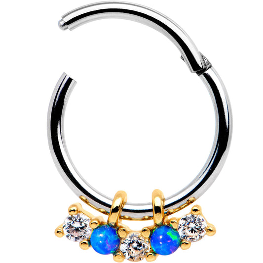 16G 5/16 Blue Synthetic Opal Dazzle Hinged Segment Ring