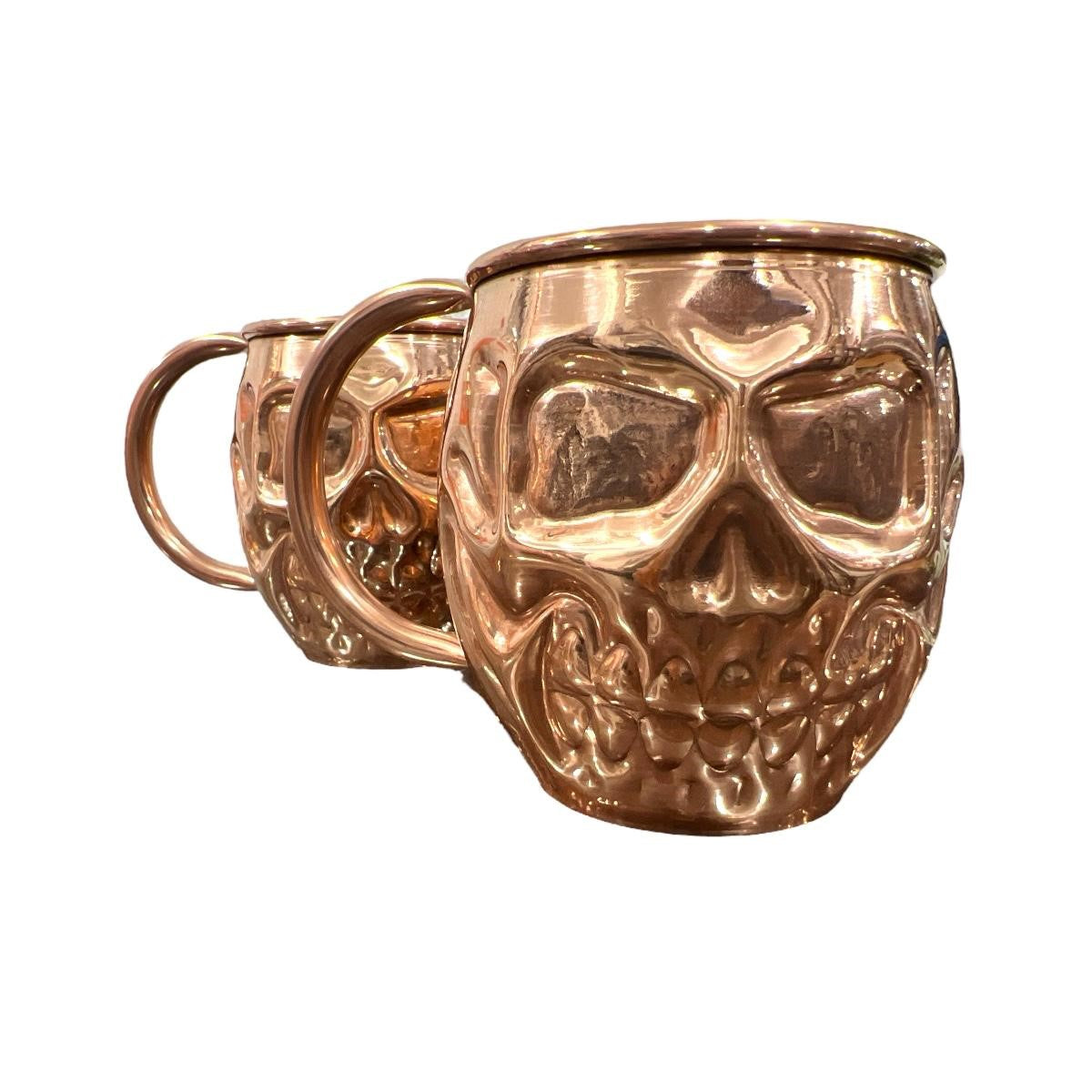 Set of Two Copper Skull (Day of the Dead) Shaped Mugs, Plain and Shiny Finish