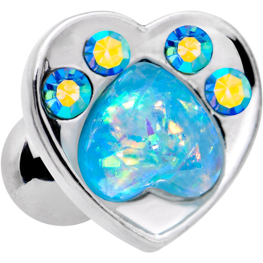16G 1/4 Blue Faux Opal Paw Print Heart Cartilage Tragus Earring