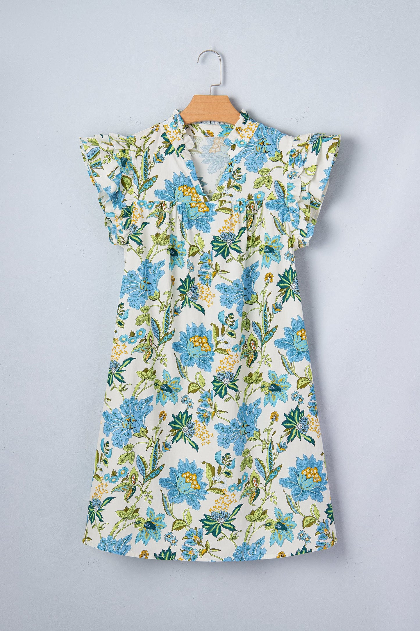 Floral V-Neck Triple Ruffle Mini Dress