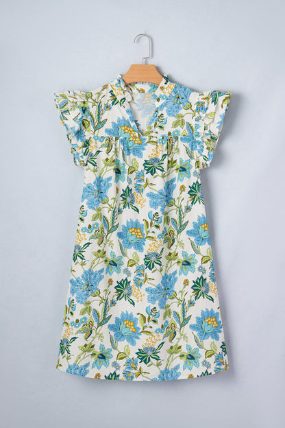 Floral V-Neck Triple Ruffle Mini Dress