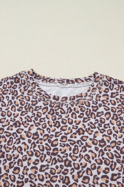 Leopard Ribbed Long Sleeve Top and Shorts Set