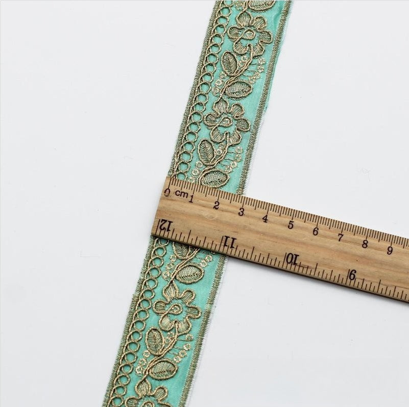 Ethnic Chiffon Collar Trim - Gold Embroidery, 10 Colors