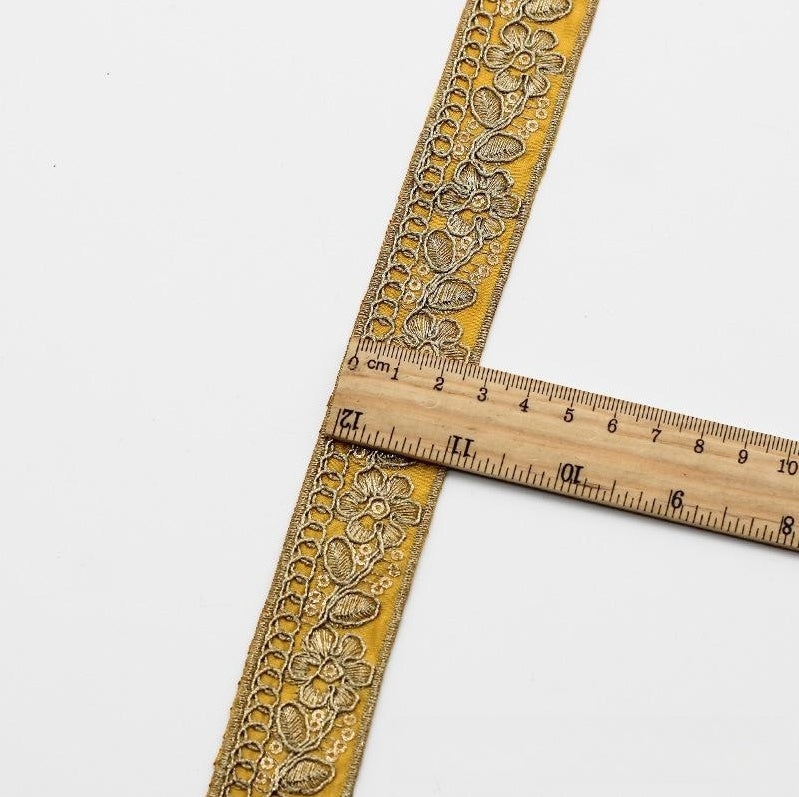 Ethnic Chiffon Collar Trim - Gold Embroidery, 10 Colors