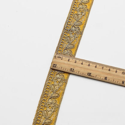 Ethnic Chiffon Collar Trim - Gold Embroidery, 10 Colors