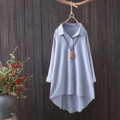 Women's Mid-length Loose Long Sleeve Cotton Shirt