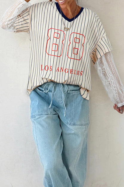 Stripe 88 LOS ANGEL Faux Two-Piece Top