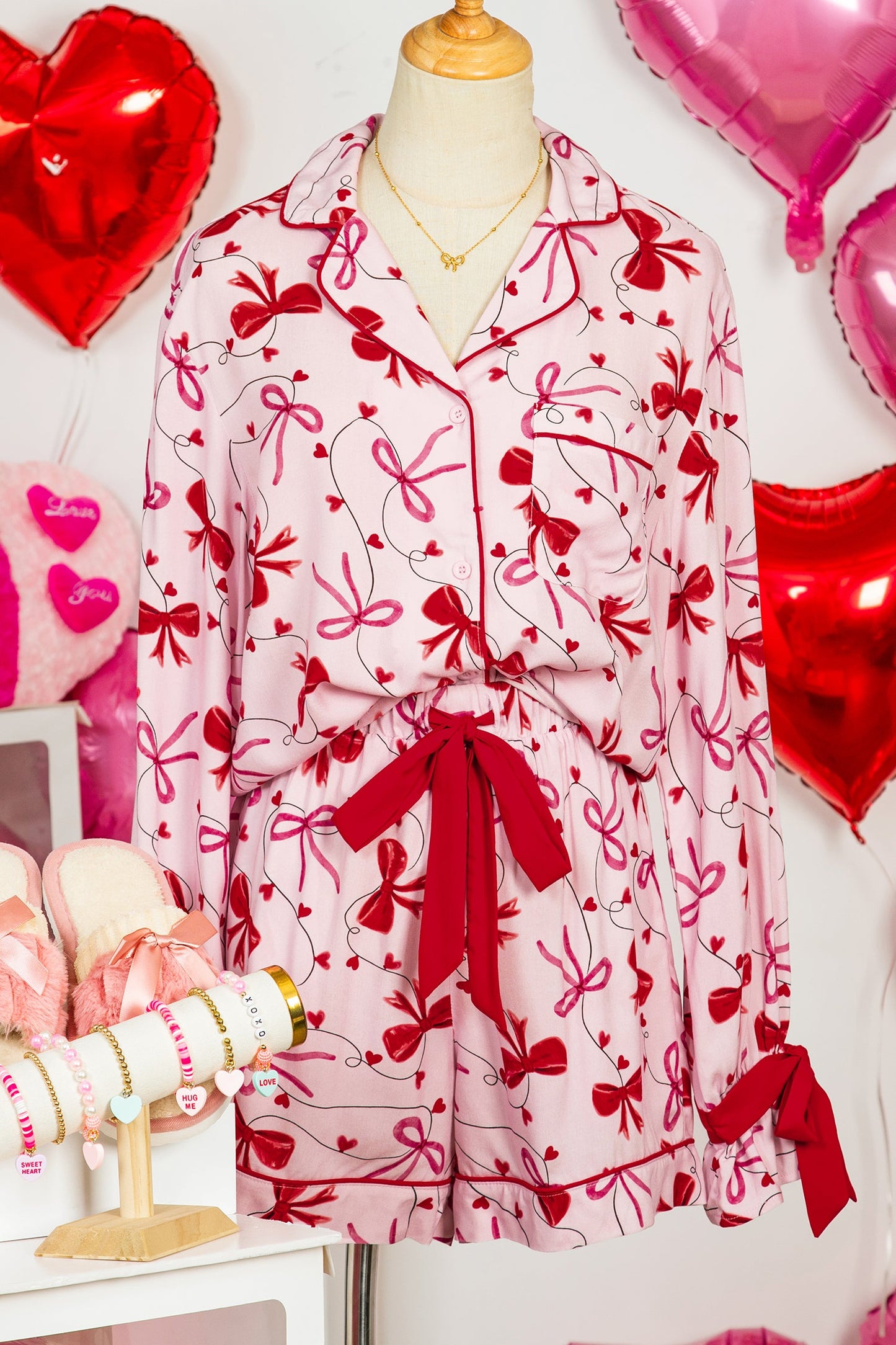 Valentine Bow Shirt and Shorts Pajama Set
