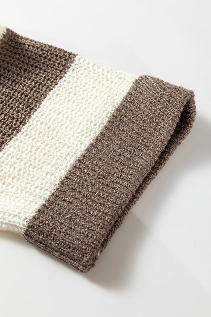 Colorblock Stripe V-Neck Bracelet Sleeve Sweater