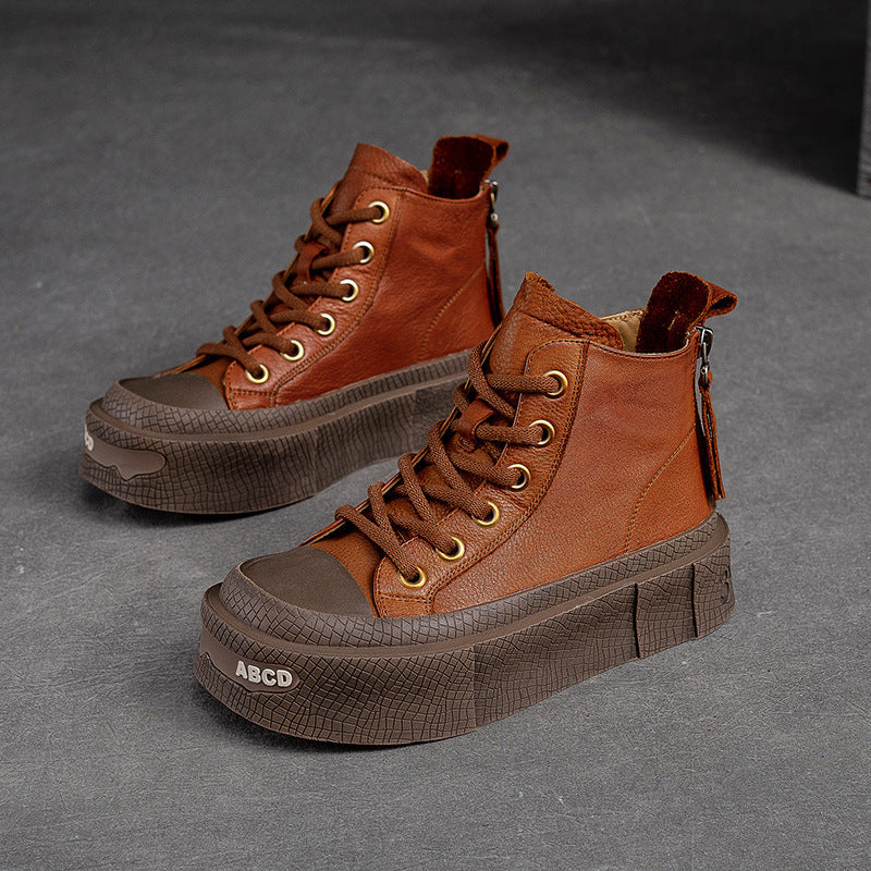 Back Zip Cowhide Ankle Boots