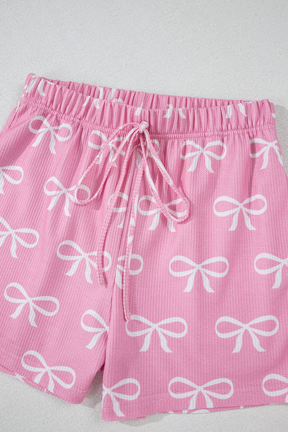 Valentine Bow Waffle Knit T-Shirt and Shorts Set
