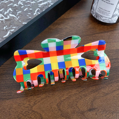 Chessboard Lattice Hair Clip Elegant Acetic Acid