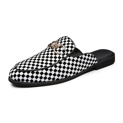 Lazy Leather Slippers Men's Heel-free Slip-on