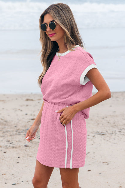 Textured Contrast Trim Crewneck Tee & Pocketed Skirt Set