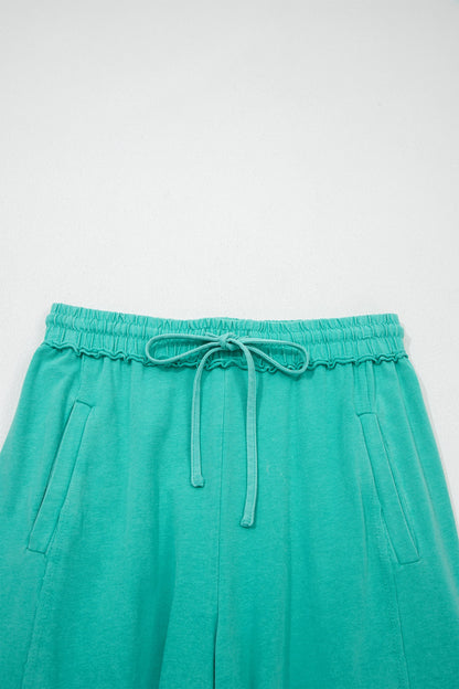 Drawstring Elastic Waist Raw Hem Loose Pants
