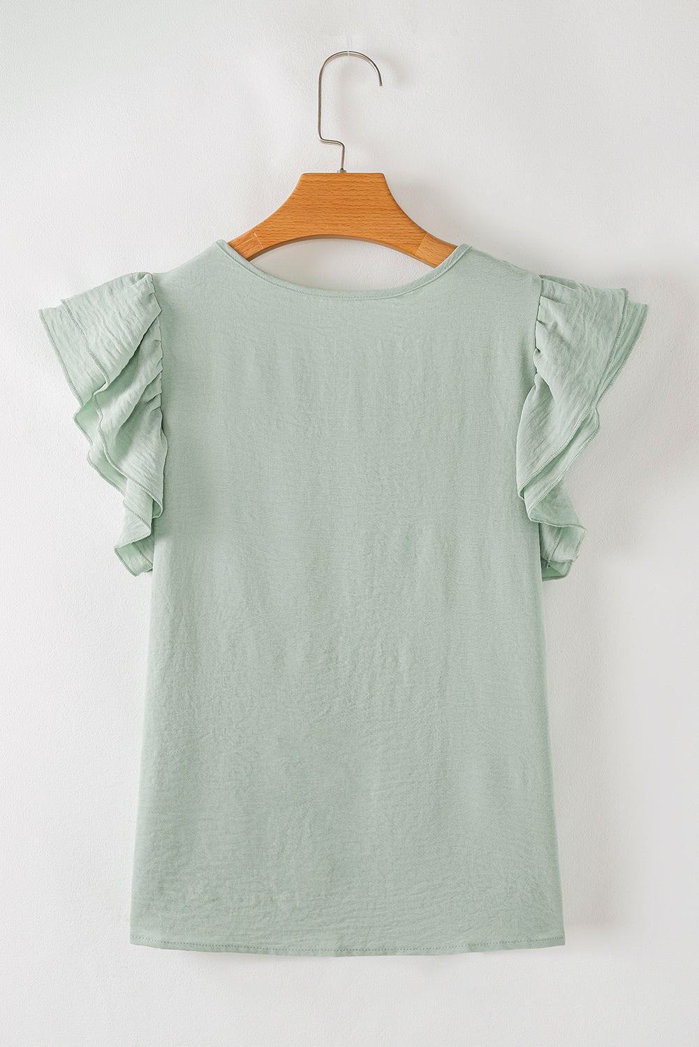 Solid Ruffle Short Sleeve Casual Blouse