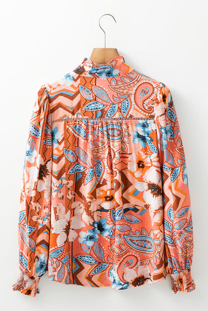 Floral Button-Up Shirred Cuff Shirt