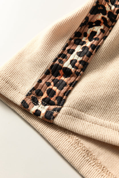 Leopard Trim Half-Zip Top and Shorts Set