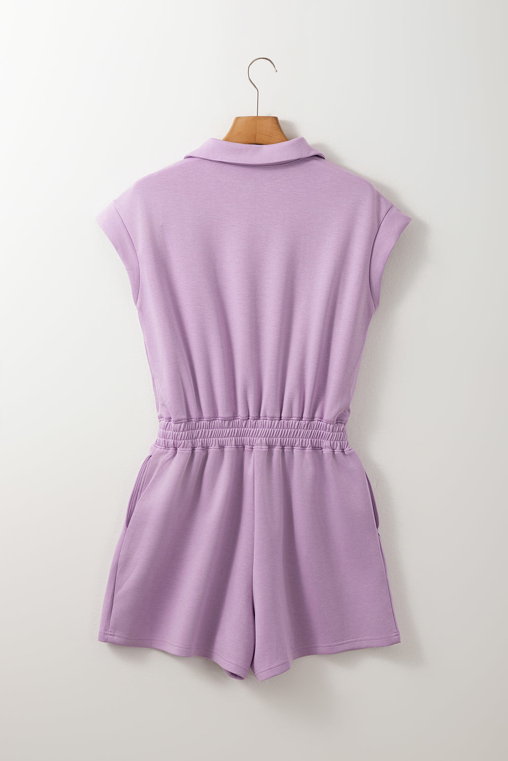 Bouquet Short Sleeve Zipper Collar High-Waist Romper