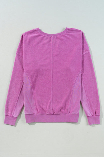 Solid Notched Neck Drop Shoulder Sweatshirt