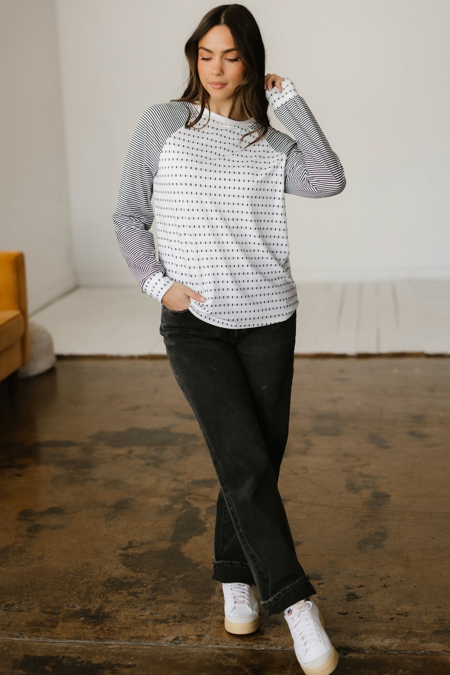 Stripe Raglan Patchwork Long Sleeve Top