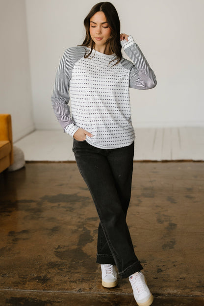 Stripe Raglan Patchwork Long Sleeve Top