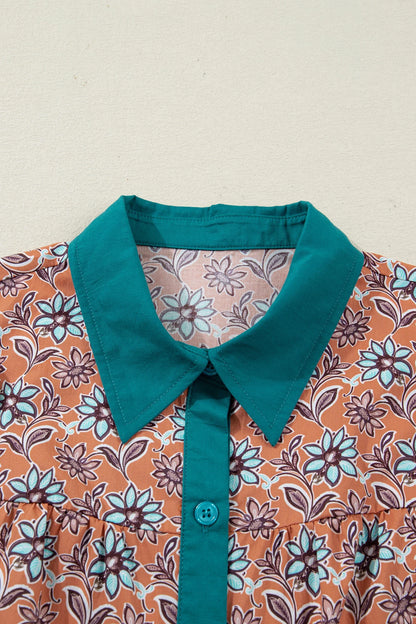 Floral Boho Contrast Collar Shirt Mini Dress