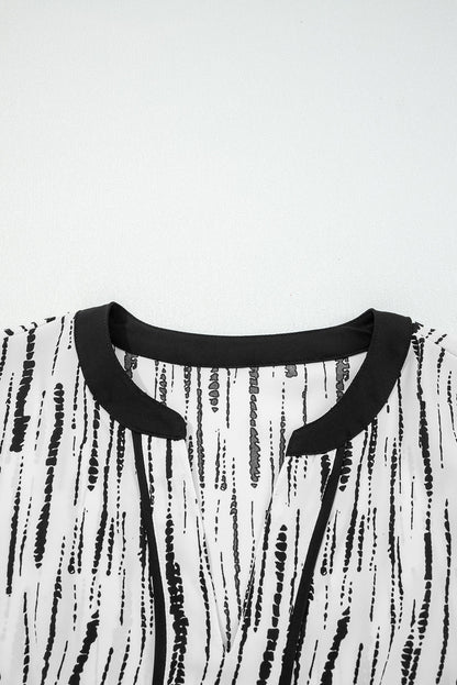 Abstract V-Neck Long Sleeve Blouse