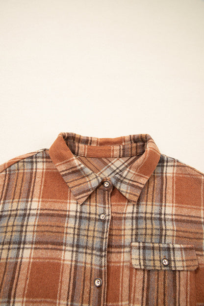 Plus Size Plaid Flap Pocket Button-Up Shacket