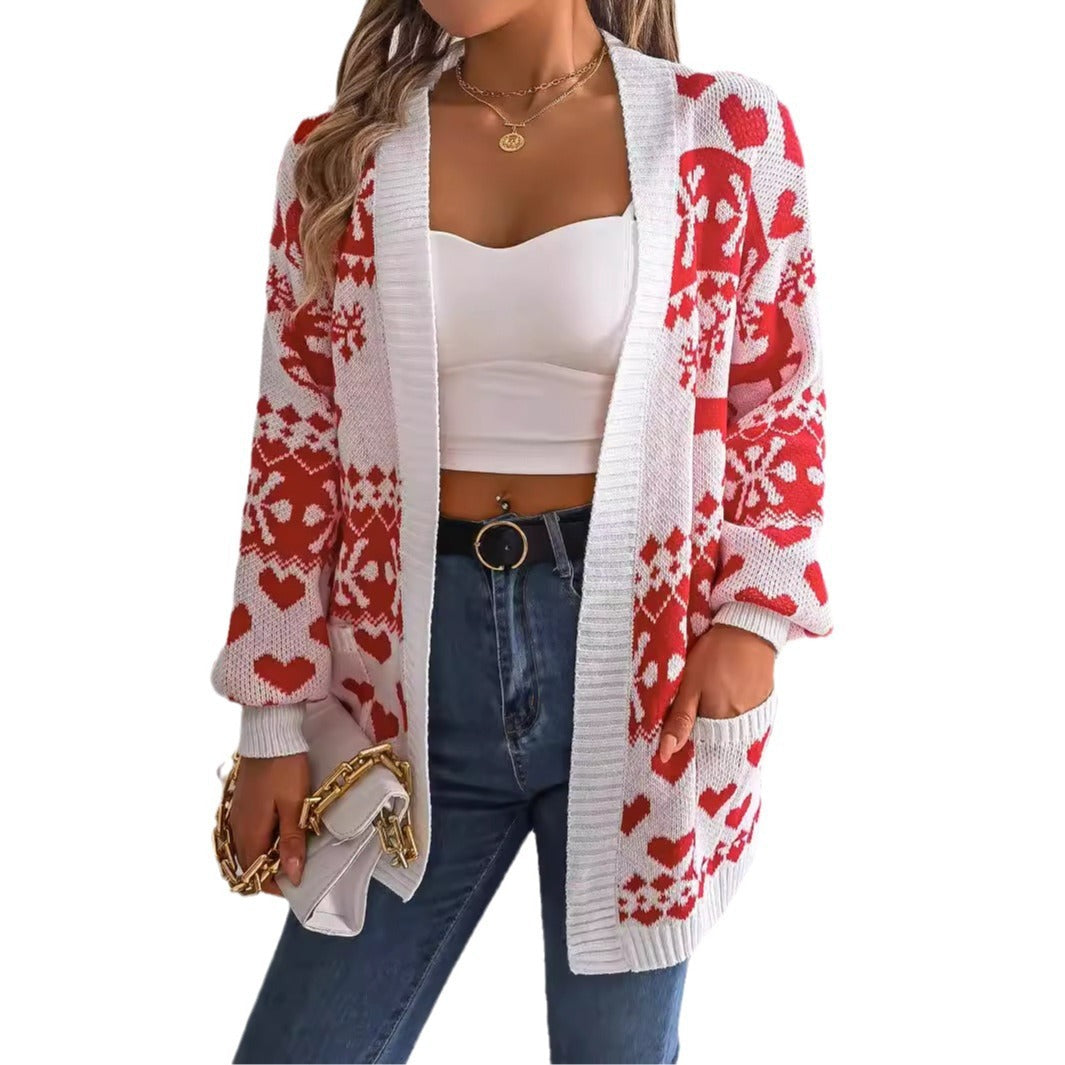 2024 Women's Christmas Deer Print Cardigan Sweater