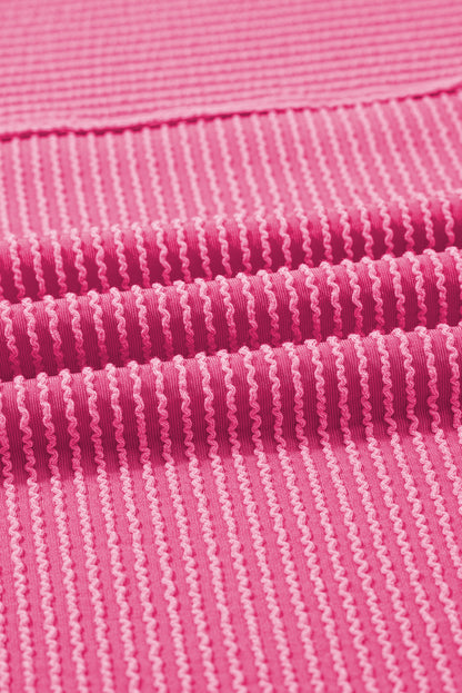 Plain Corded Knit Mock Neck T-Shirt