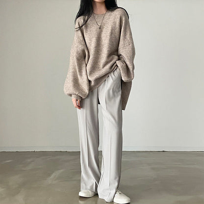 Mid-Length Slit Hem Soft Knit Sweater