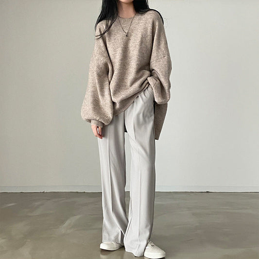 Mid-Length Slit Hem Soft Knit Sweater