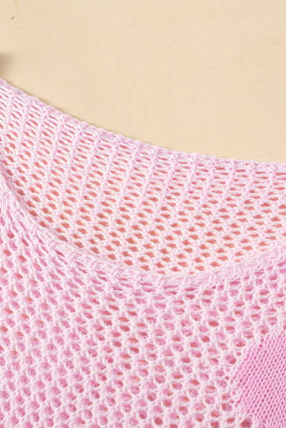 Floral Hollowed Knit Drop Shoulder Pullover Sweater
