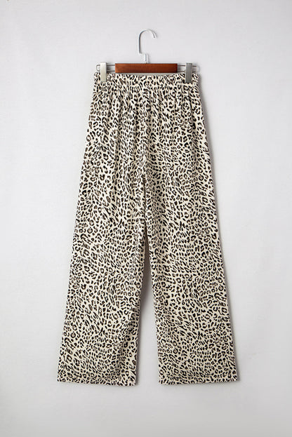 Leopard Drawstring Elastic Waistband Loose Pants