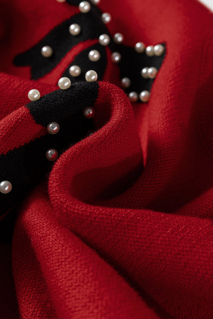Bow Pearl Embellished Drop Shoulder Sweater