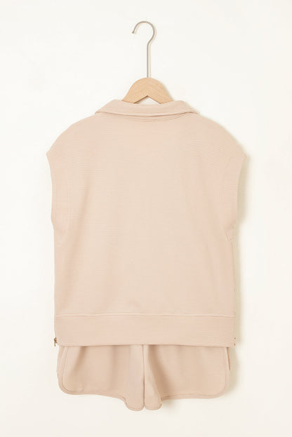 Textured Half-Zip Top & Drawstring Shorts Set