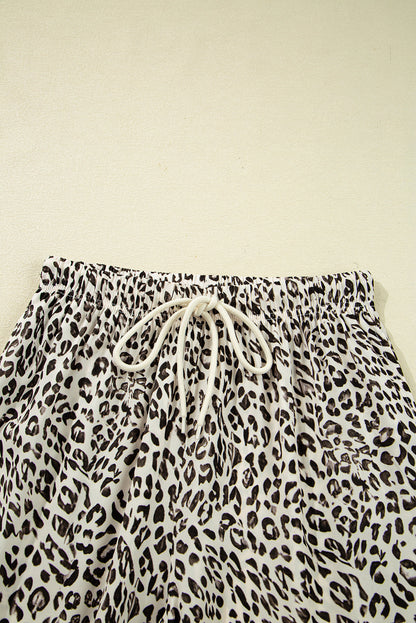 Leopard Drawstring Elastic Waistband Loose Pants
