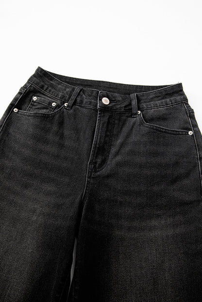 Denim Raw Hem Straight Leg Jeans
