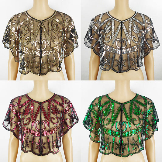 Mesh Beads Sequined Shawl Cape Coat For Women