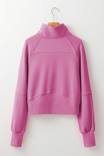 Solid Fleece-Lined Half-Zip Up Collar Sweatshirt