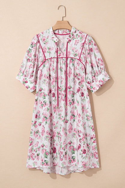 Plus Size Floral Tied V-Neck Mini Dress