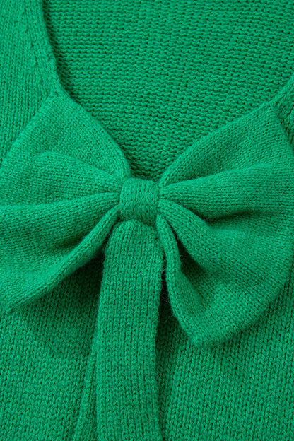 Bow Tie Backless Bubble Sleeve Sweater